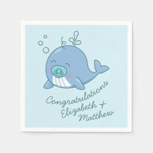 Niedlich Whale Baby Shower Kawaii Boy Blue Serviette