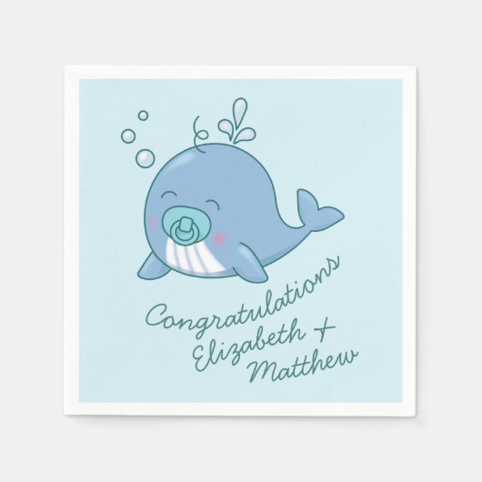 Niedlich Whale Baby Shower Kawaii Boy Blue Serviette (Vorderseite)