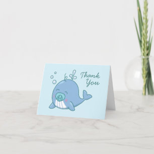 Niedlich Whale Baby Shower Kawaii Boy Blue Vielen  Dankeskarte