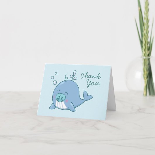 Niedlich Whale Baby Shower Kawaii Boy Blue Vielen  Dankeskarte (Vorderseite)