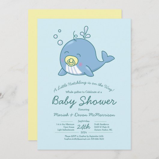 Niedlich Whale Baby Shower Kawaii Einladung (Vorne/Hinten)