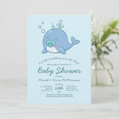 Niedlich Whale Baby Shower Kawaii Einladung Boy Bl (Stehend Vorderseite)