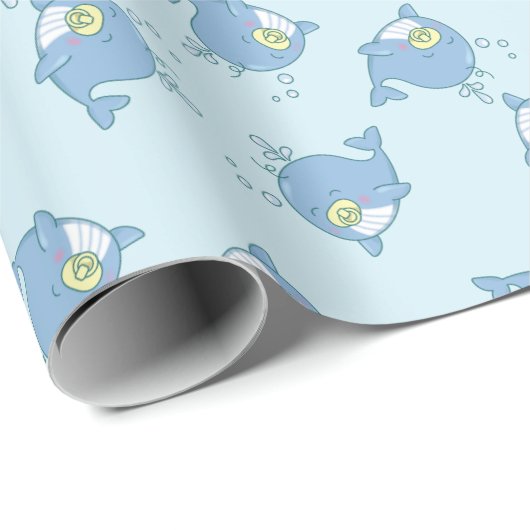 Niedlich Whale Baby Shower Kawaii Geschenkpapier (Rolleneckpunkt)