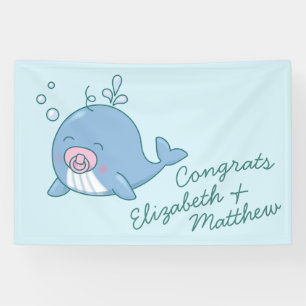 Niedlich Whale Baby Shower Kawaii Girl Pink Banner