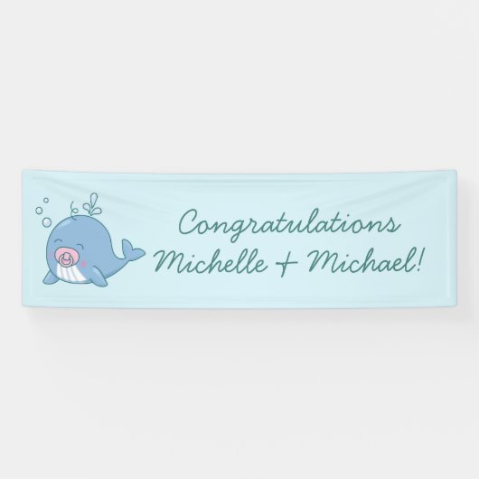Niedlich Whale Baby Shower Kawaii Girl Pink Banner (Horizontal)