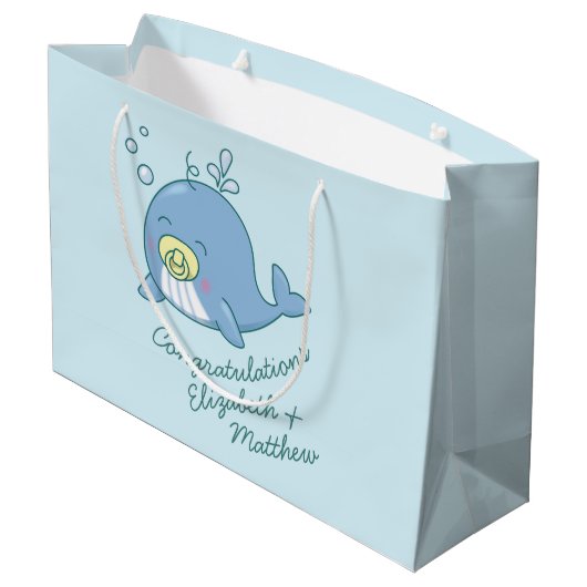 Niedlich Whale Baby Shower Kawaii Große Geschenktüte (Rückseite Schrägansicht)