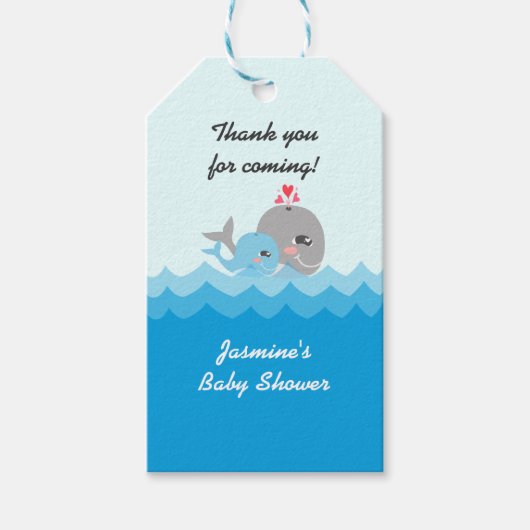 Niedlich Whale Boy Baby Dusche Geschenkanhänger (Vorderseite)