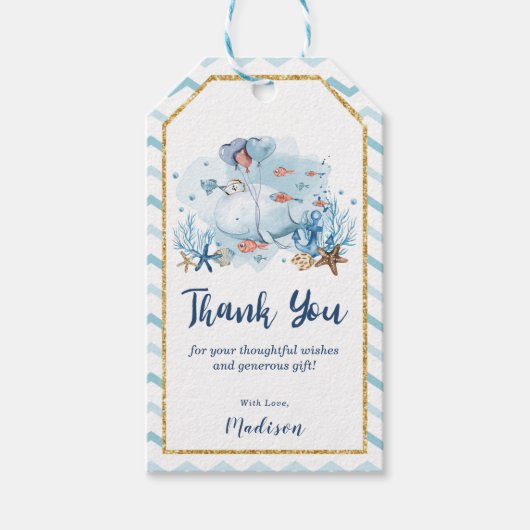 Niedlich Whale Boy Baby Dusche Vielen Dank für Ihr Geschenkanhänger (Vorderseite)