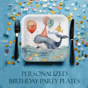 Niedlich Whale Boys Birthday Personalisiert Danke Pappteller