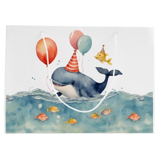Niedlich Whale Geburtstag Große Geschenktüte (Rückseite)