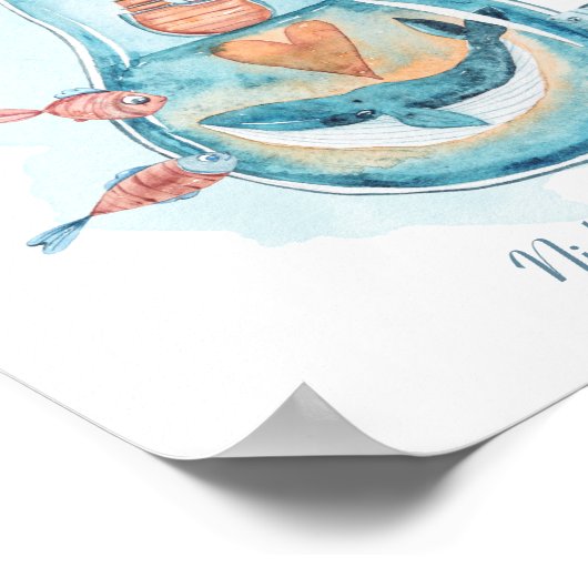 Niedlich Whale Light Bulb Monogram Poster (Ecke)