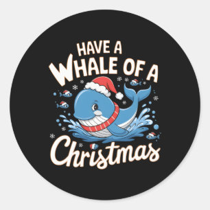 Niedlich Whale Santa Christmas Ocean Tier Lover Ho Runder Aufkleber