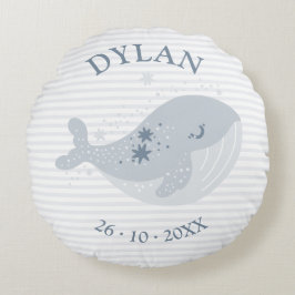 Niedlich Whale Stars Blue Baby Boy Geburtserklärun Rundes Kissen
