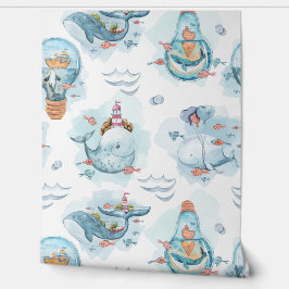Niedlich Whale Watercolor Nautical Baby Kinderzimm Tapete