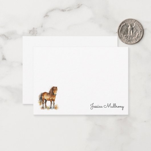Niedlich Whimsical Brown Pony Script Horids Mitteilungskarte (Vorderseite/Rückseite Beispiel)