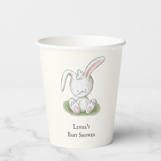 Niedlich Whimsical Bunny Baby Dusche Pappbecher (Rückseite)