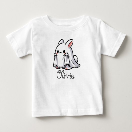 Niedlich, Whimsical Bunny Ghost, Individuelle Name Baby T-shirt (Vorderseite)