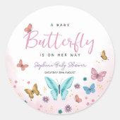 Niedlich Whimsical Butterfly Girls Pink Baby Dusch Runder Aufkleber (Vorderseite)