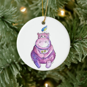 Niedlich Whimsical Lila Hippo Keramik Ornament