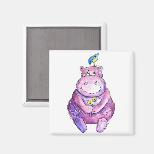 Niedlich Whimsical Lila Hippo Magnet (Vorderseite/Rückseite)