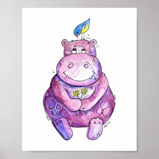 Niedlich Whimsical Lila Hippo Poster (Vorne)