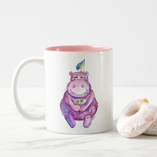 Niedlich Whimsical Lila Hippo Zweifarbige Tasse (Mit Donut)