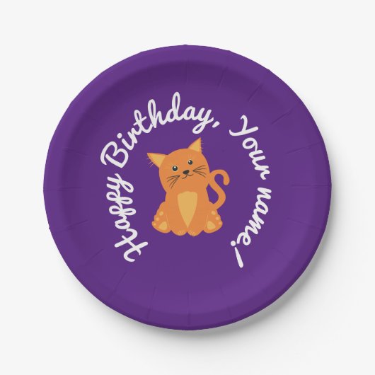 Niedlich Whimsical Lila Orange Kitten Cartoon Pappteller (Vorderseite)