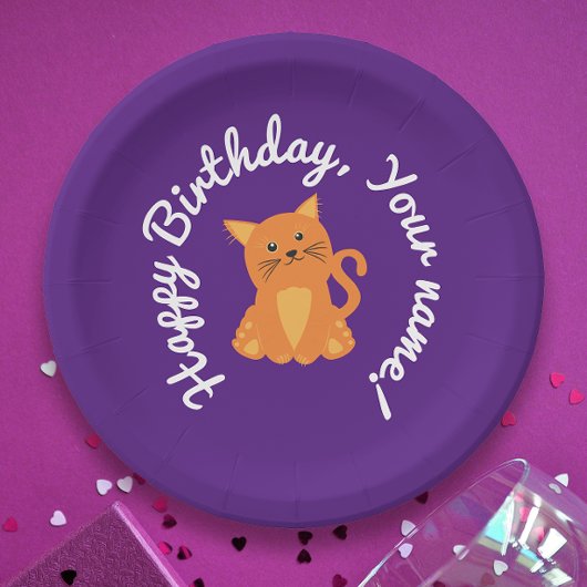 Niedlich Whimsical Lila Orange Kitten Cartoon Pappteller