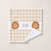 Niedlich Whimsical Lion Gingham Name Waschlappen (Waschlappen)