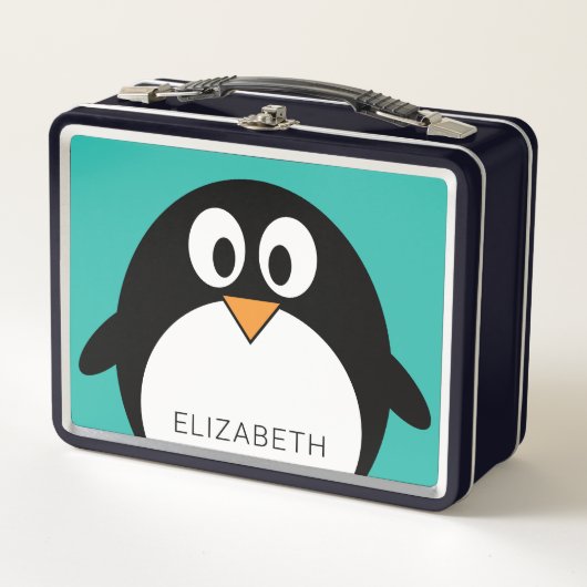 Niedlich, Whimsical Penguin - aqua aquamariner ind Metall Brotdose (Vorderseite)