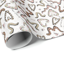 Niedlich- & whimsical Pink Heart Worm ing Wishings Geschenkpapier