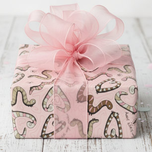 Niedlich- & whimsical Pink Heart Worm ing Wishings Geschenkpapier