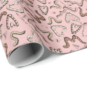 Niedlich- & whimsical Pink Heart Worm ing Wishings Geschenkpapier (Rolleneckpunkt)