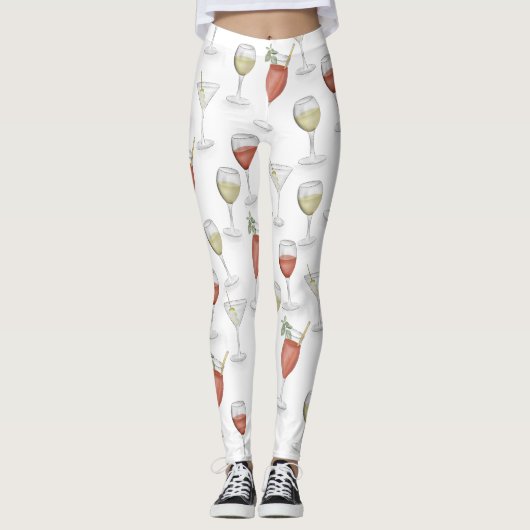 Niedlich Whimsical Watercolor Cocktail Drinks Spaß Leggings (Vorderseite)