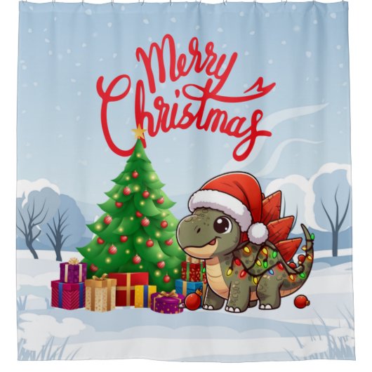 Niedlich/Whimsisches Weihnachtsstegosaurus Duschvorhang (Vorderseite)