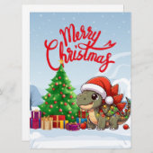 Niedlich/Whimsisches Weihnachtsstegosaurus Feiertagskarte (Vorne/Hinten)