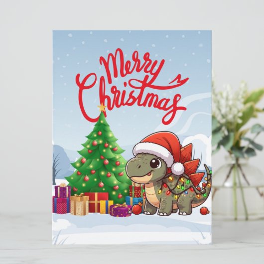 Niedlich/Whimsisches Weihnachtsstegosaurus Feiertagskarte (Stehend Vorderseite)
