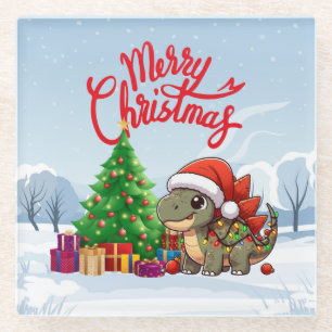 Niedlich/Whimsisches Weihnachtsstegosaurus Glasuntersetzer
