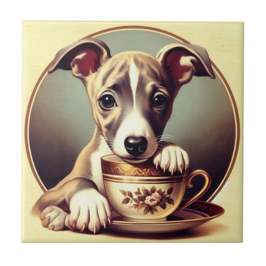 Niedlich Whippet Puppy Fliese (Vorderseite)
