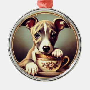 Niedlich Whippet Puppy Ornament Aus Metall