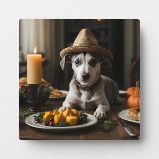 Niedlich Whippet Puppy Pilgrim Hat Erntedank Dinne Fotoplatte (Vorderseite)