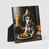Niedlich Whippet Puppy Pilgrim Hat Erntedank Dinne Fotoplatte (Vorderseite)