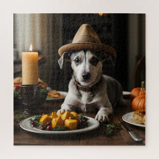 Niedlich Whippet Puppy Pilgrim Hat Erntedank Dinne Puzzle (Vertikal)