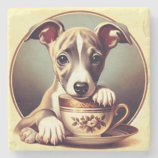 Niedlich Whippet Puppy Steinuntersetzer (Vorderseite)