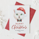 Niedlich White British Shorthair Cat Weihnachten<br><div class="desc">Frohe Weihnachten! Versenden Sie Ihre Urlaubssgrüße an Familie und Freunde mit einer Weihnachts-Weihnachtskarte zum Katzenthema. Es zeigt eine Aquarellillustrierung einer niedlichen britischen Kurzhaarkatze mit Weihnachtsmannmütze und Tartan-Bug-Krawatte. Die Texte sind vollständig editierbar. Personalisieren Sie diese, indem Sie einen Gruß, Namen und eine Nachricht hinzufügen. Diese Katze Weihnachtskarte ist perfekt für Katzenliebhaber...</div>