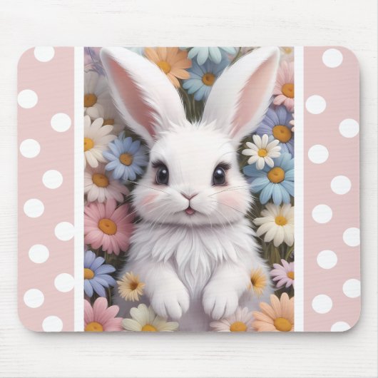 Niedlich White Bunny Pastel Daisy Blume Mousepad (Vorne)