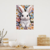 Niedlich White Bunny Pastel Daisy Blume Poster (Küche)