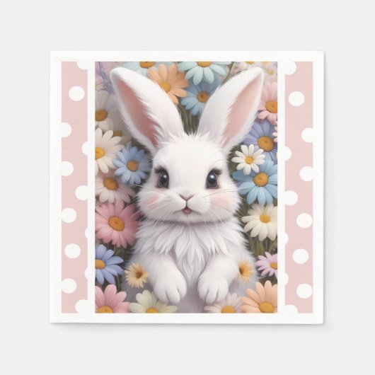 Niedlich White Bunny Pastel Daisy Blume Serviette (Vorderseite)