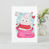 Niedlich White Cat Vintag Valentine Feiertagskarte (Stehend Vorderseite)