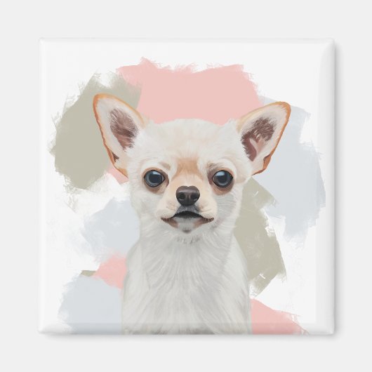 Niedlich White Chihuahua Abstrakt Pink Magnet (Vorne)